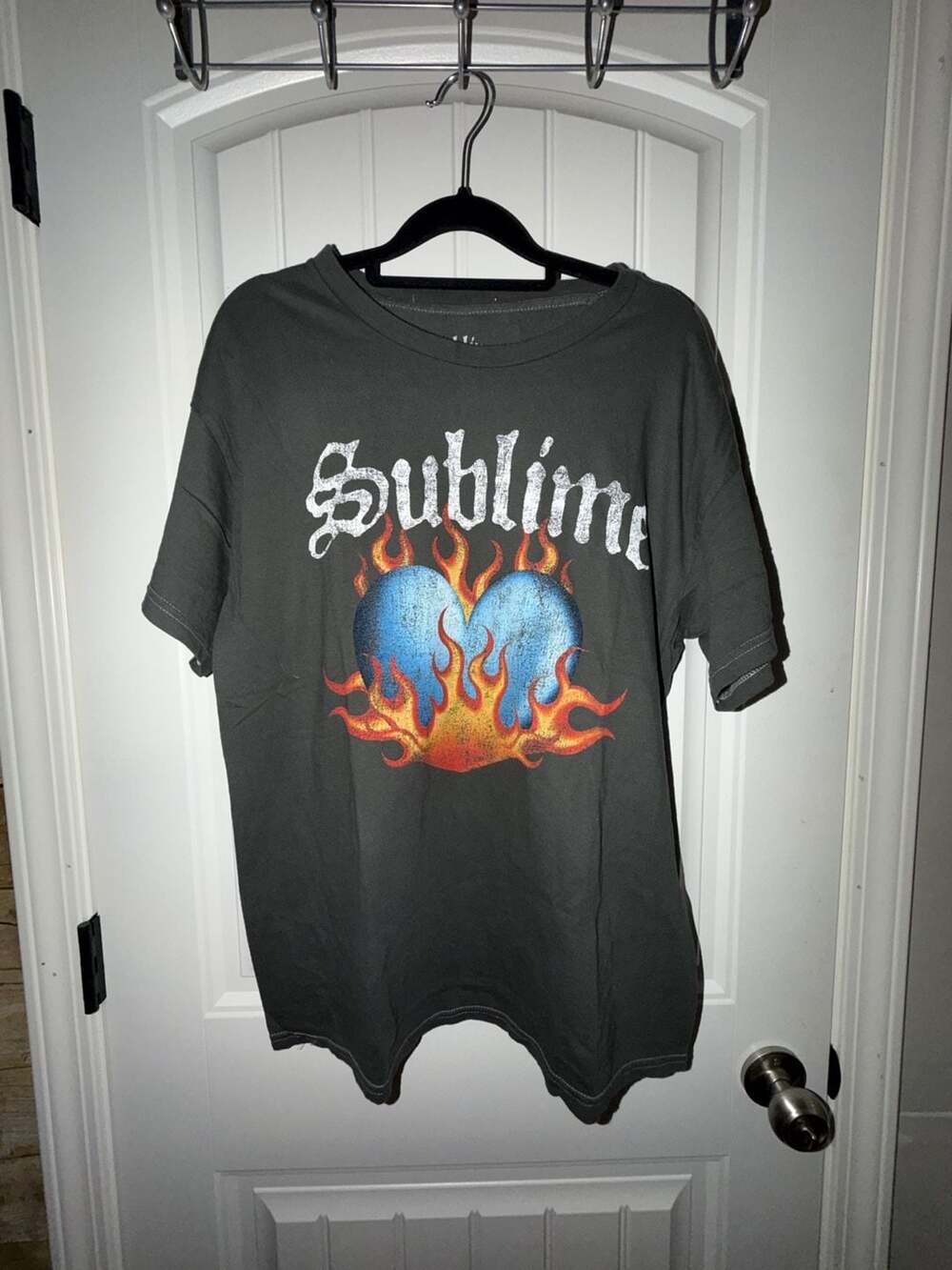 Sublime Flaming Heart Washed Oversized Graphic T-Shirt